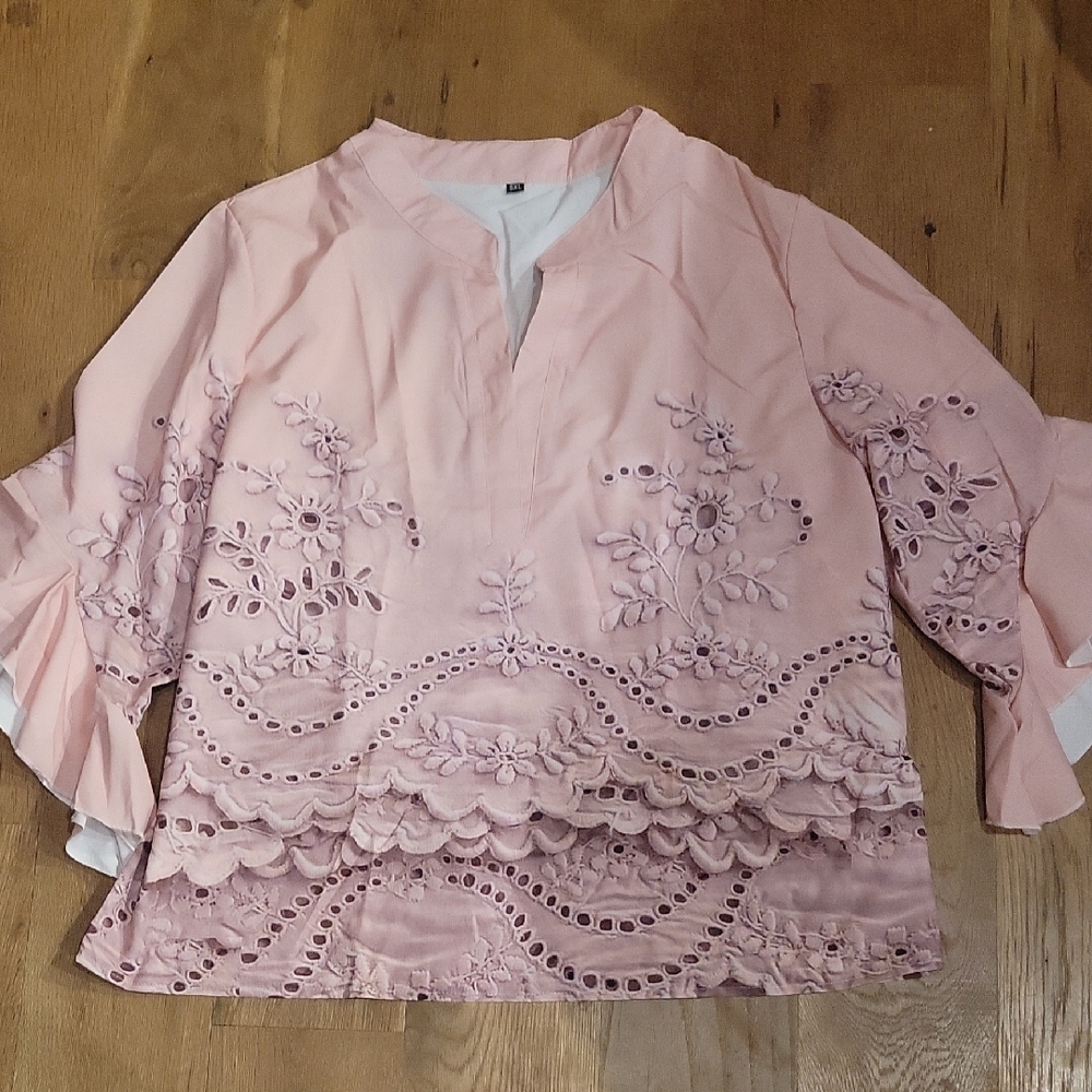 Elegant Pink Embroidered Women's Top